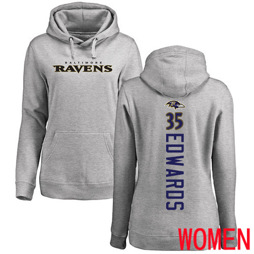 Baltimore Ravens Ash Women Gus Edwards Backer NFL Football 35 Pullover Hoodie Sweatshirt